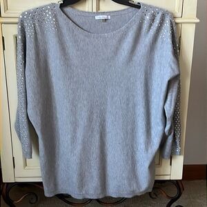 Vila Milano Gray Dolman sleeve sweater with Rhinestone Embellishments Size XL